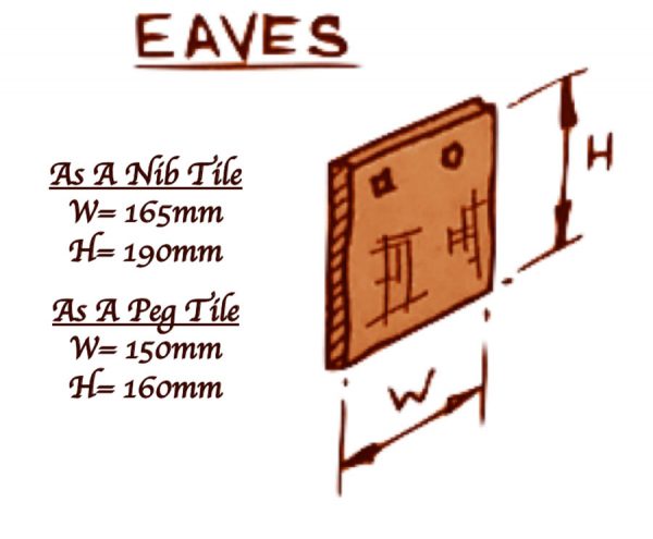 Eaves tiles full product spec. Nib Tile Width = 165mm Height = 190mm. Peg Tile Width = 150mm Height = 160mm.
